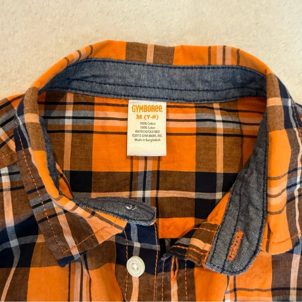 Gymboree Orange Plaid button down Shirt Fall M